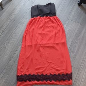 Black and red strapless sheer dress